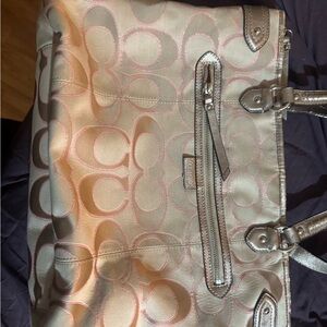 Coach Beige Tote with Silver Details